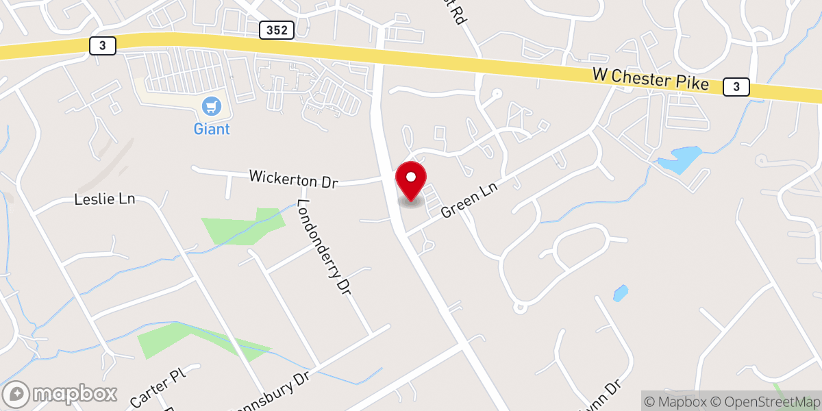Map showing location of West Chester Community Evangelical Church 威彻斯特主恩堂