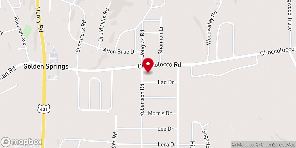 Map showing location of Golden Springs Baptist Church