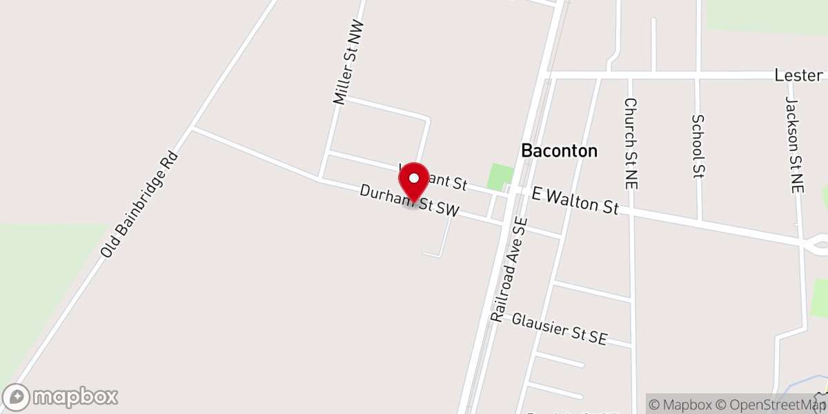 Map showing location of Baconton Baptist Church