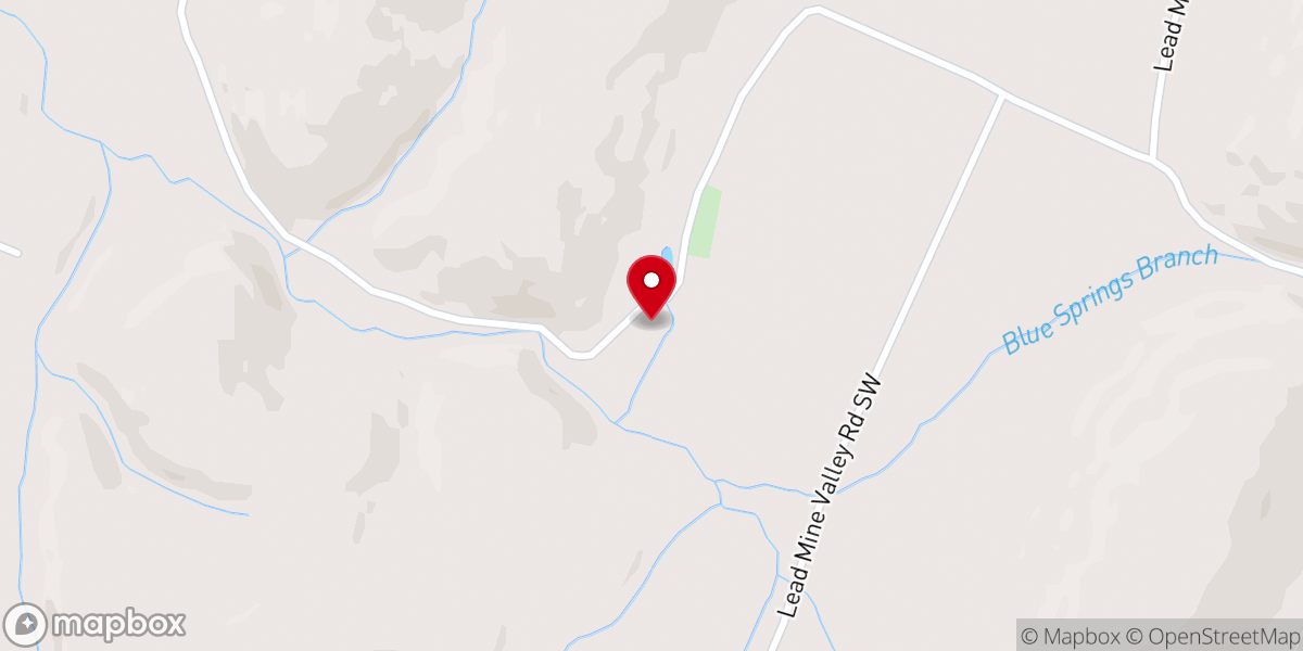 Map showing location of Blue Springs Baptist Church