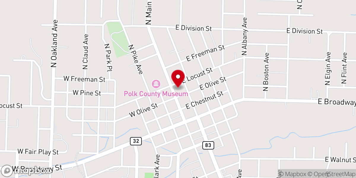 Map showing location of First Baptist Church of Bolivar
