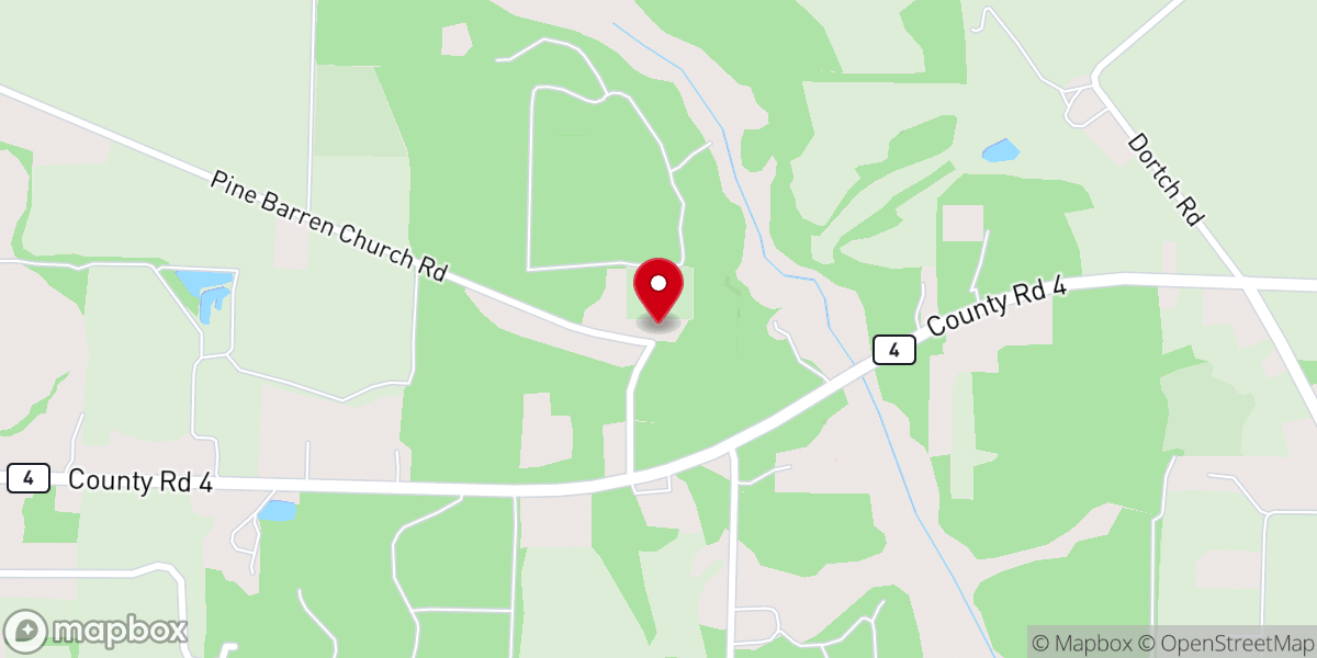 Map showing location of Pine Barren Baptist Church
