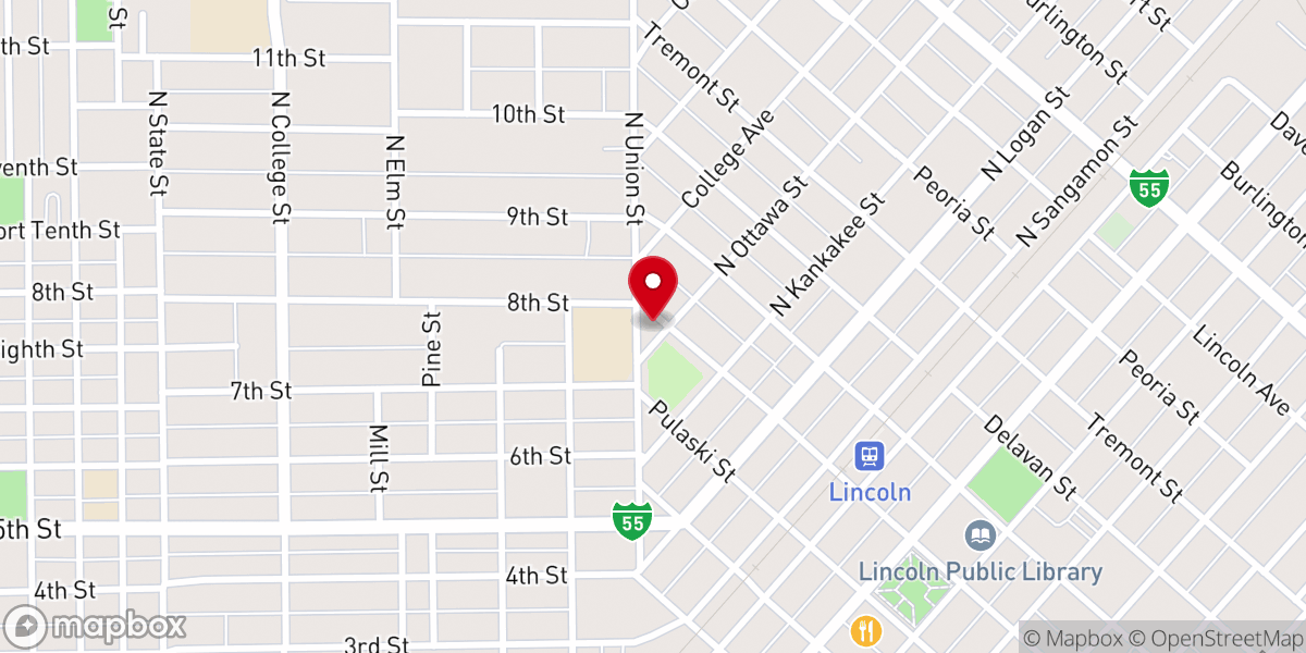 Map showing location of First Baptist Church of Lincoln IL