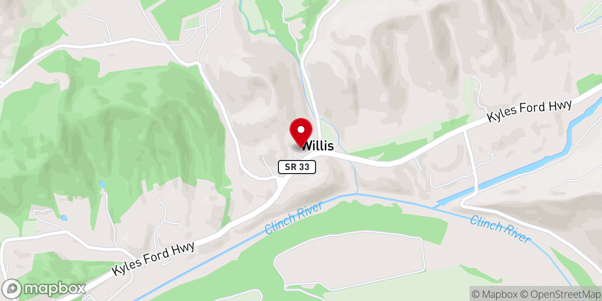 Map showing location of Willis Chapel Primitive Baptist Church