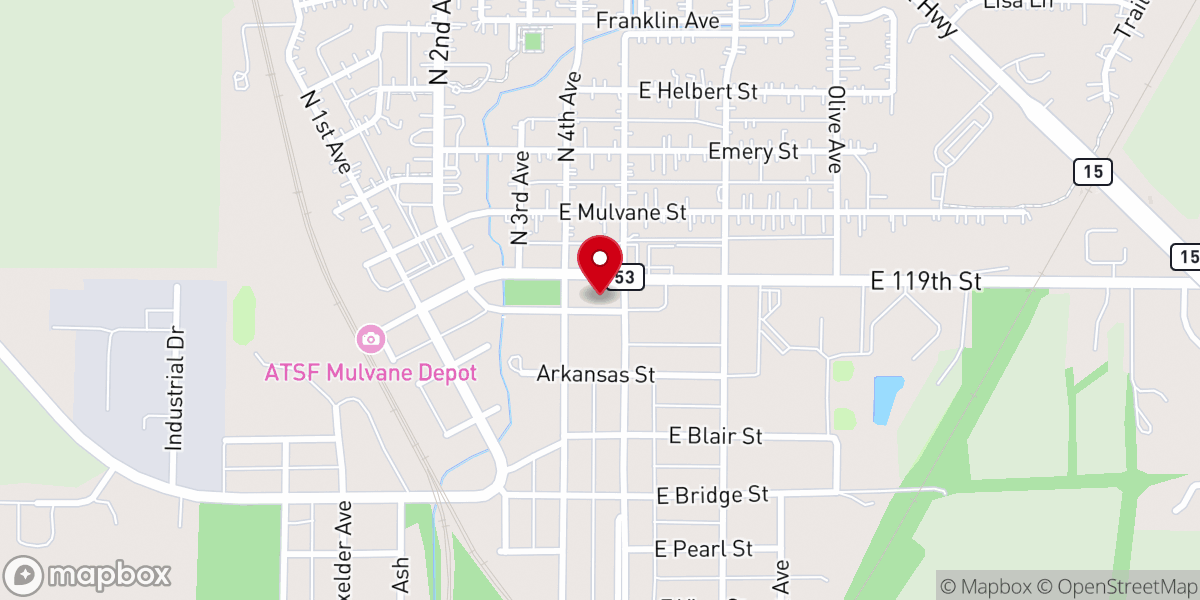 Map showing location of Mulvane United Methodist Church