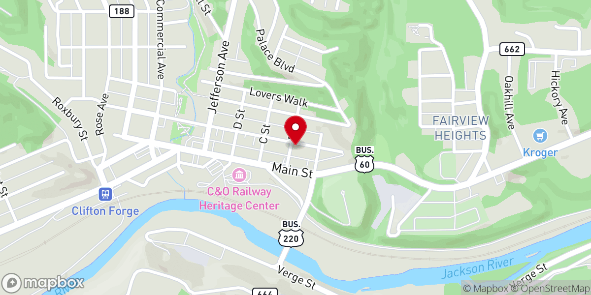 Map showing location of Clifton Forge Food Pantry