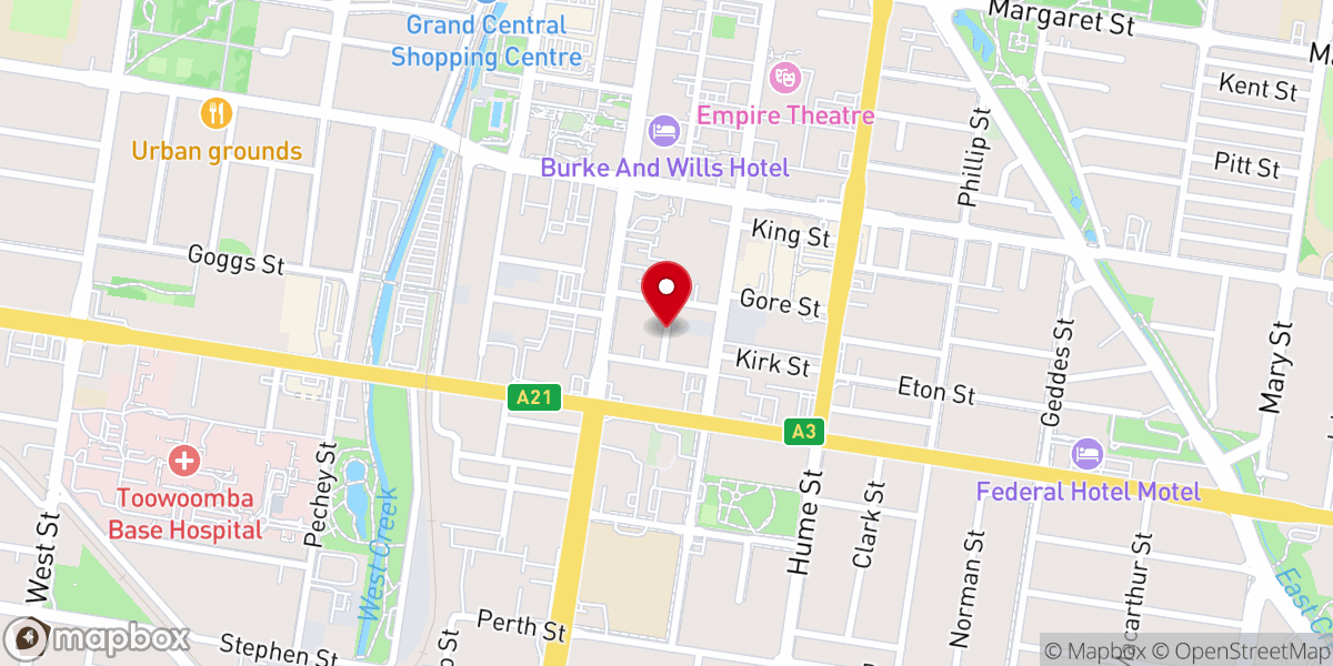 Map showing location of International apostolic Ministries Hosanna Church of Toowoomba