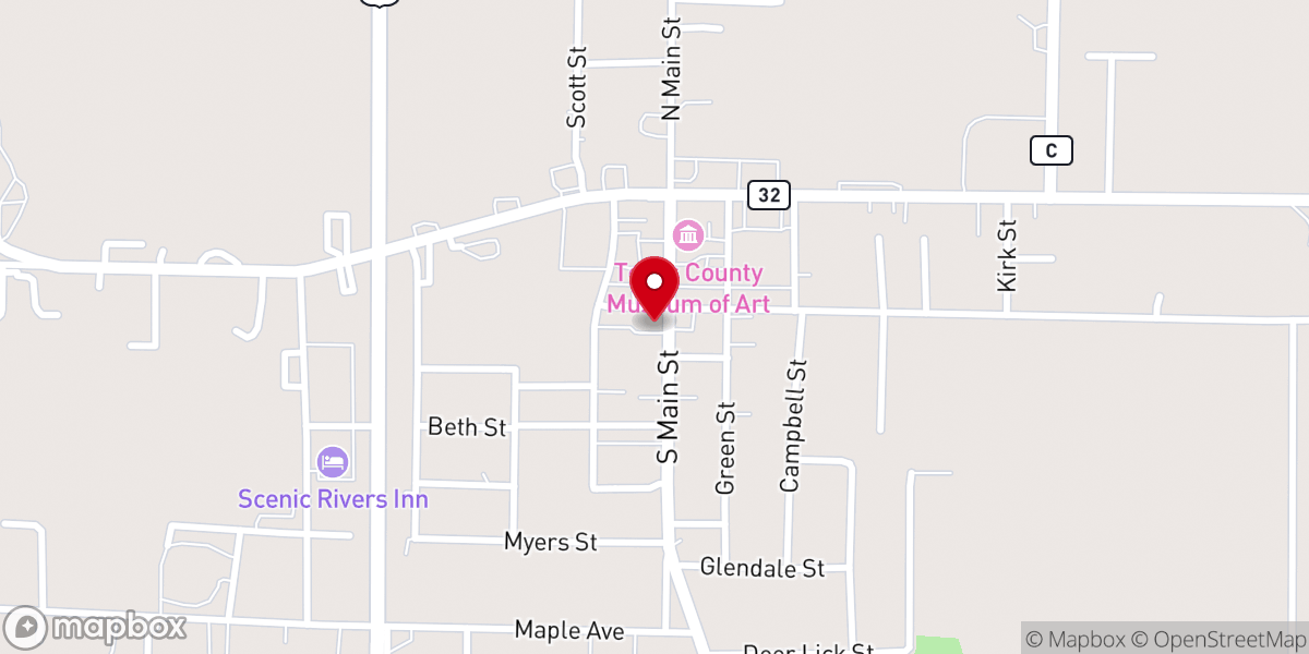 Map showing location of Licking Church of Christ