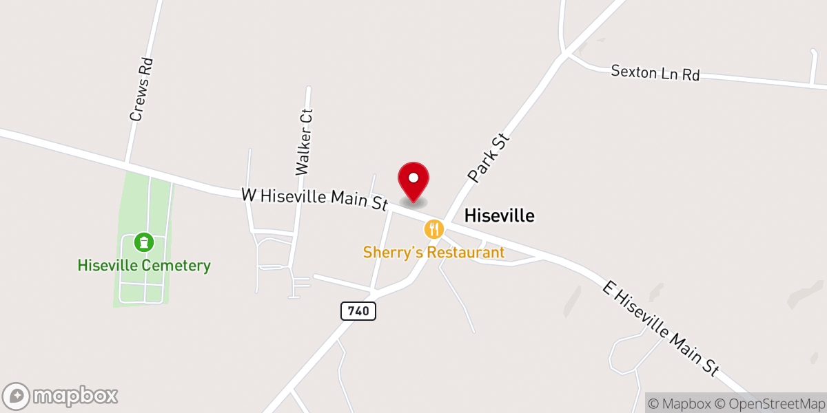 Map showing location of Hiseville Christian Church