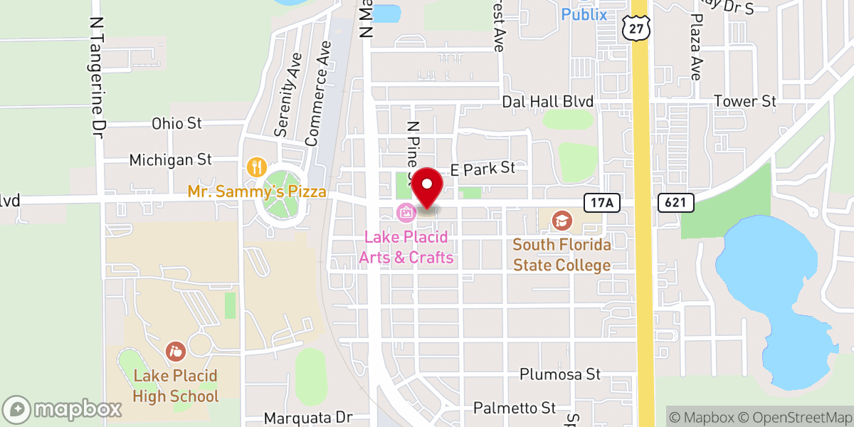Map showing location of Lake Placid Christian School