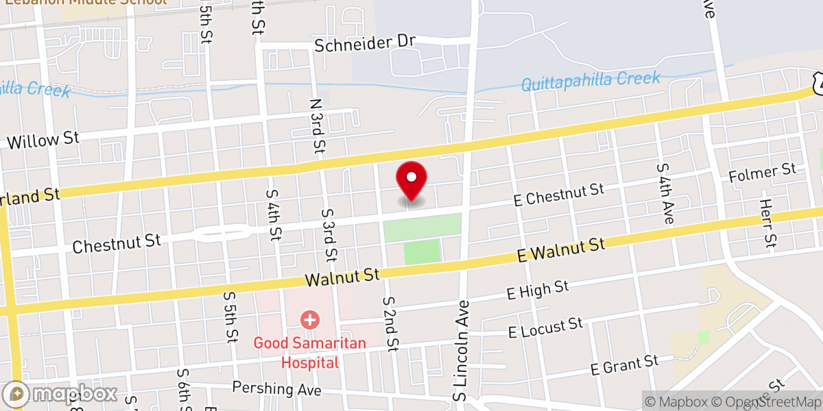 Map showing location of Lebanon Valley Presbyterian Church