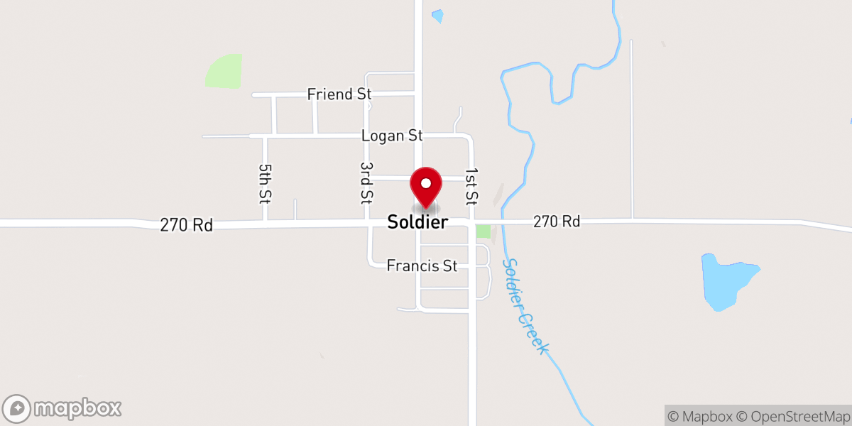 Map showing location of Soldier Christian Church