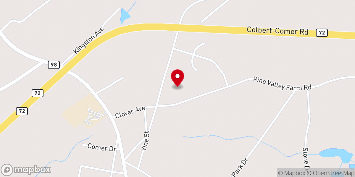 Map showing location of Comer Baptist Church Clover Campus
