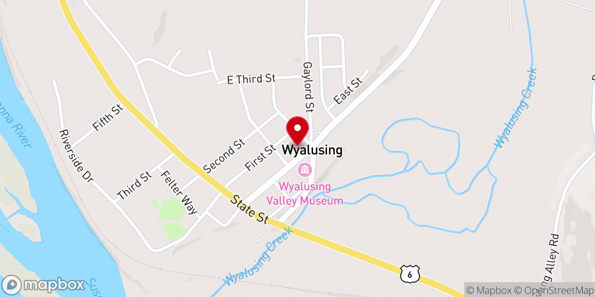 Map showing location of Wyalusing Presbyterian Church
