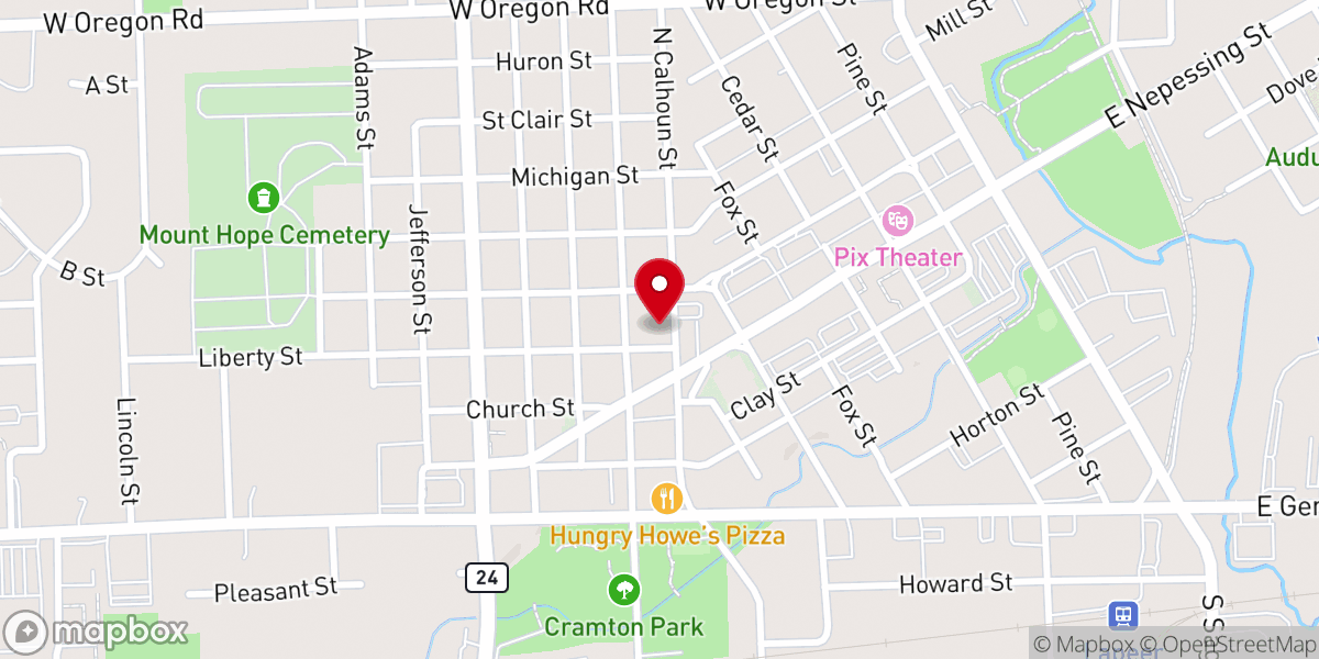 Map showing location of First Presbyterian Church of Lapeer