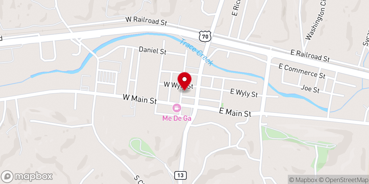 Map showing location of Cedar Grove Baptist Church