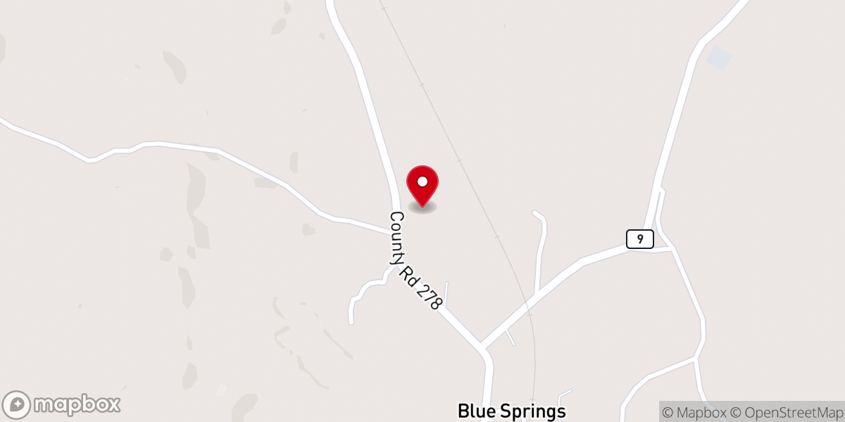 Map showing location of Blue Springs Baptist Church