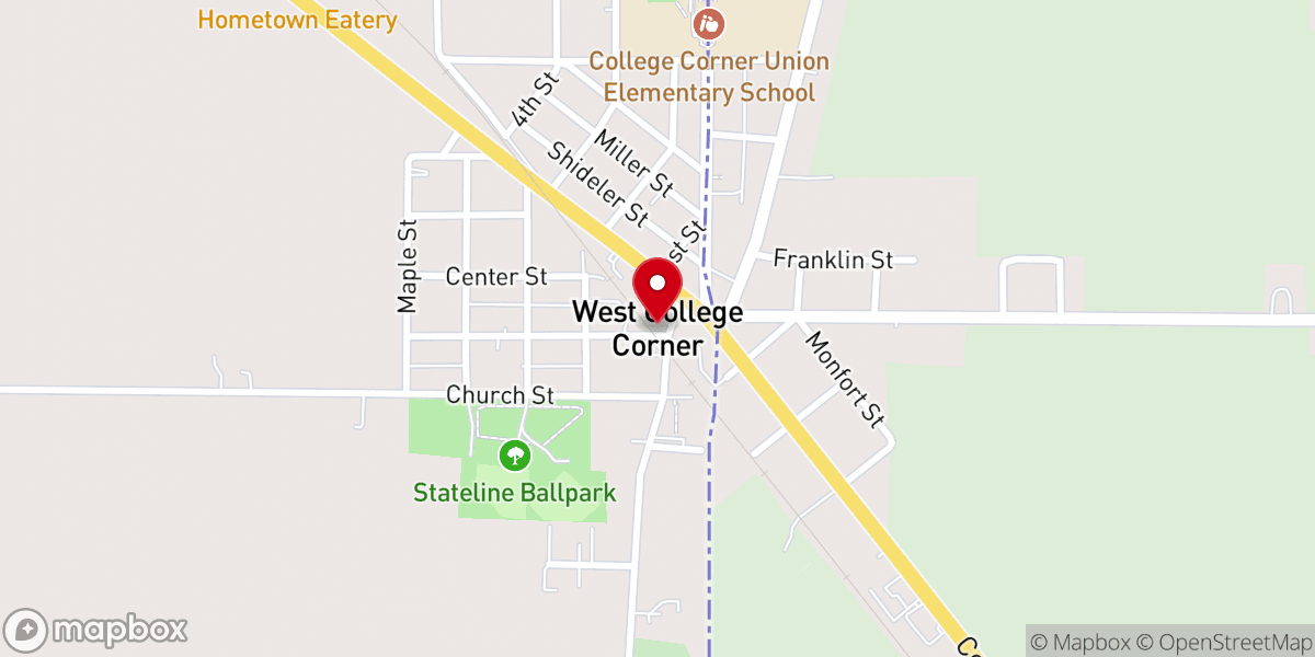 Map showing location of West College Corner