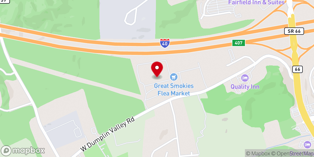 Map showing location of Great Smokies Flea Market