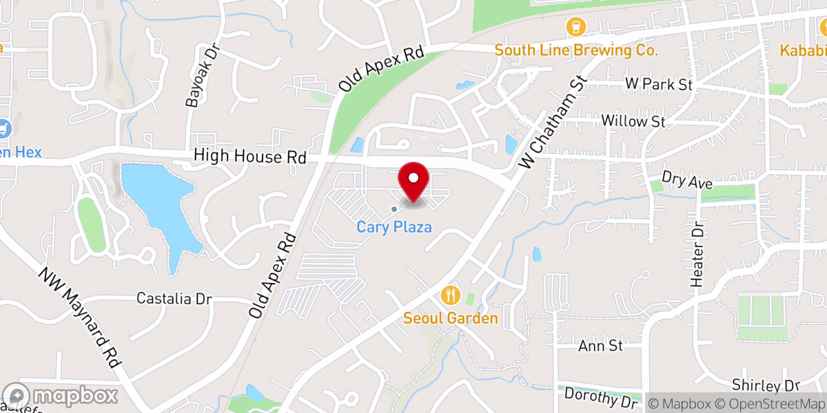 Map showing location of Buffaloe Lanes Cary Family Bowling Center