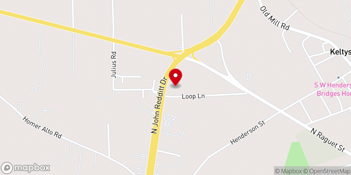 Map showing location of Keltys First Baptist Church
