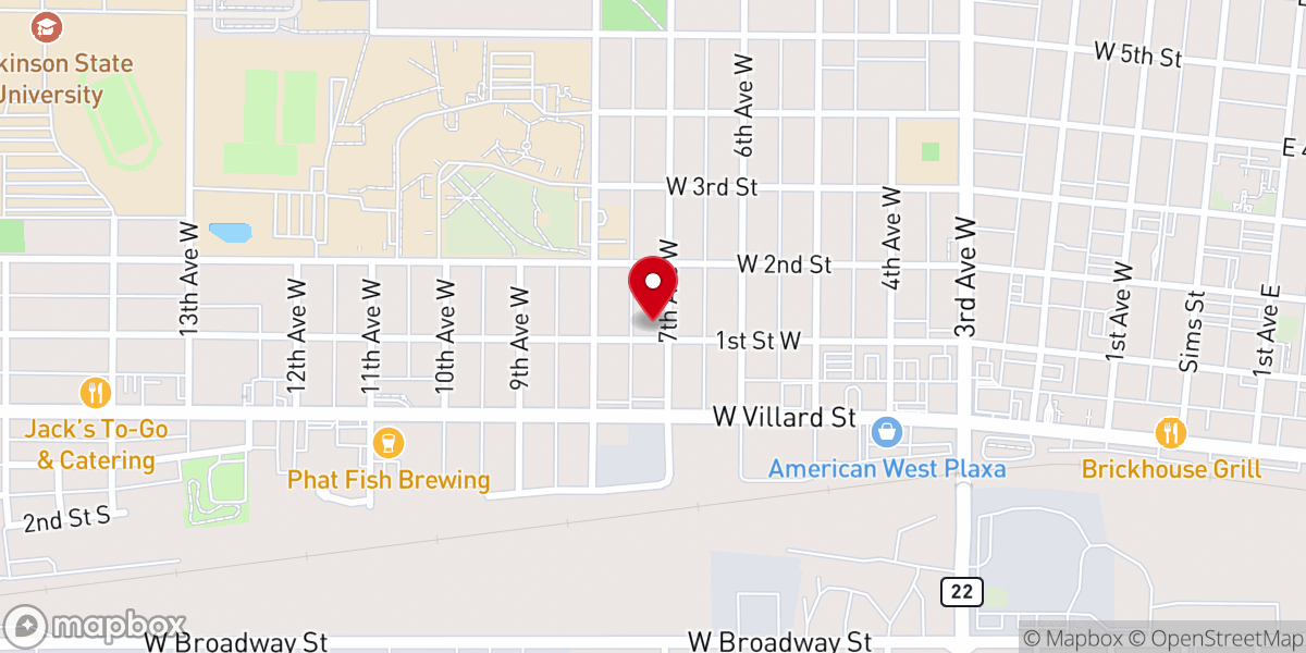 Map showing location of Bible Baptist Chuch of Dickinson