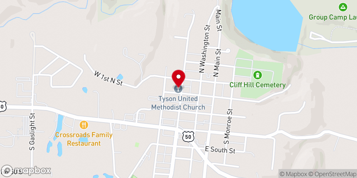 Map showing location of Tyson United Methodist Church Fellowship Hall