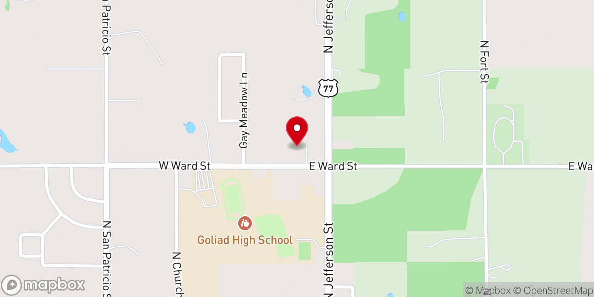Map showing location of First Baptist Church of Goliad