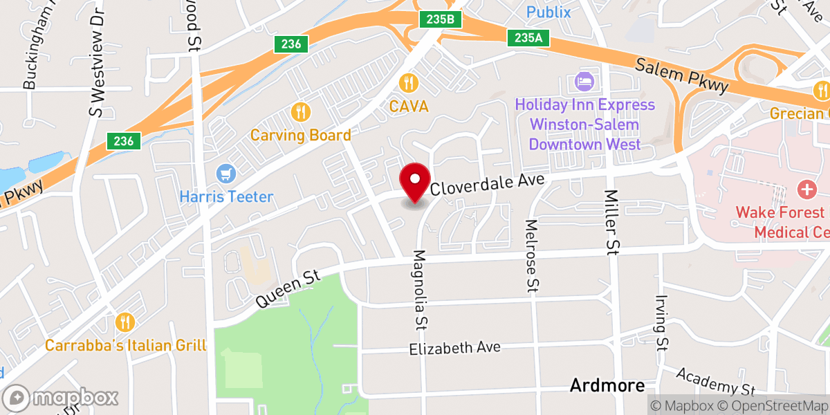 Map showing location of Highland Presbyterian Church