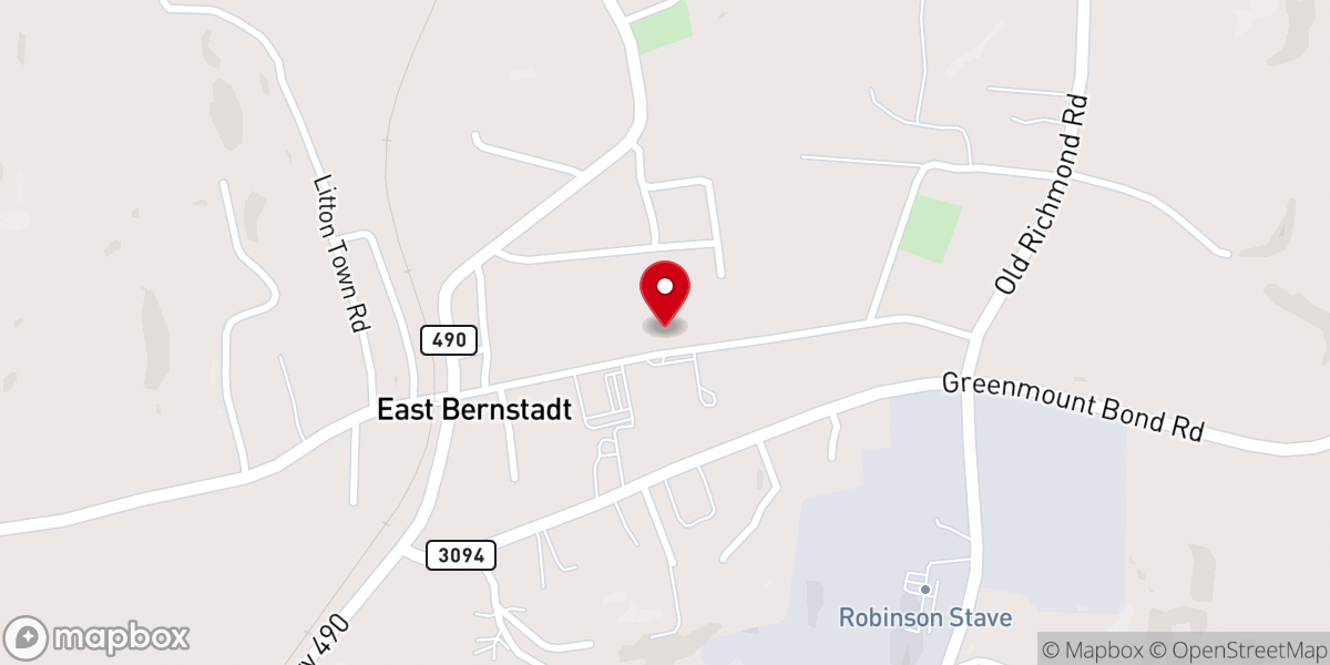 Map showing location of First Baptist Church East Bernstadt