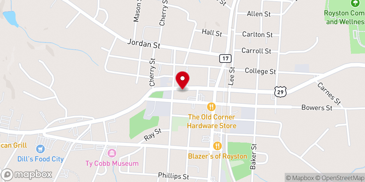 Map showing location of Royston First United Methodist Church