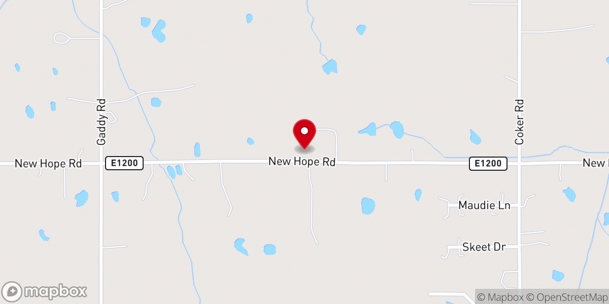 Map showing location of New Hope Baptist Church