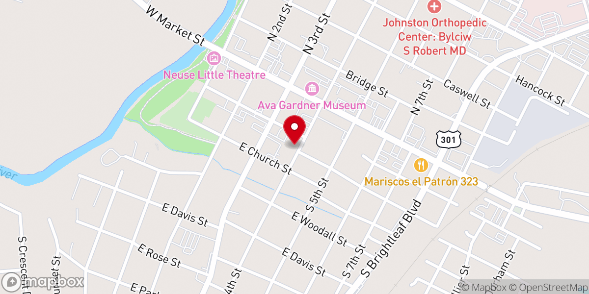 Map showing location of First Baptist Church Smithfield