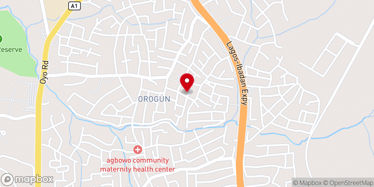 Map showing location of Shallom Baptist Church Orogun, Ibadan