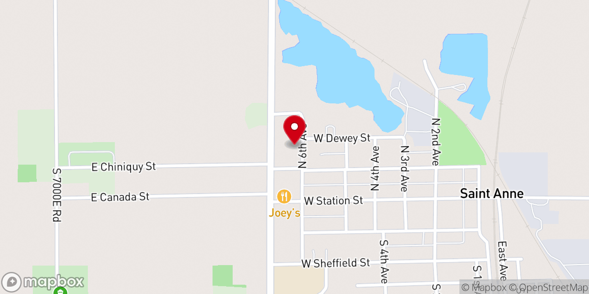 Map showing location of Sainte Anne Catholic Church, Saint Anne