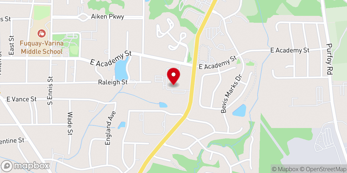 Map showing location of Fuquay-Varina United Methodist Church