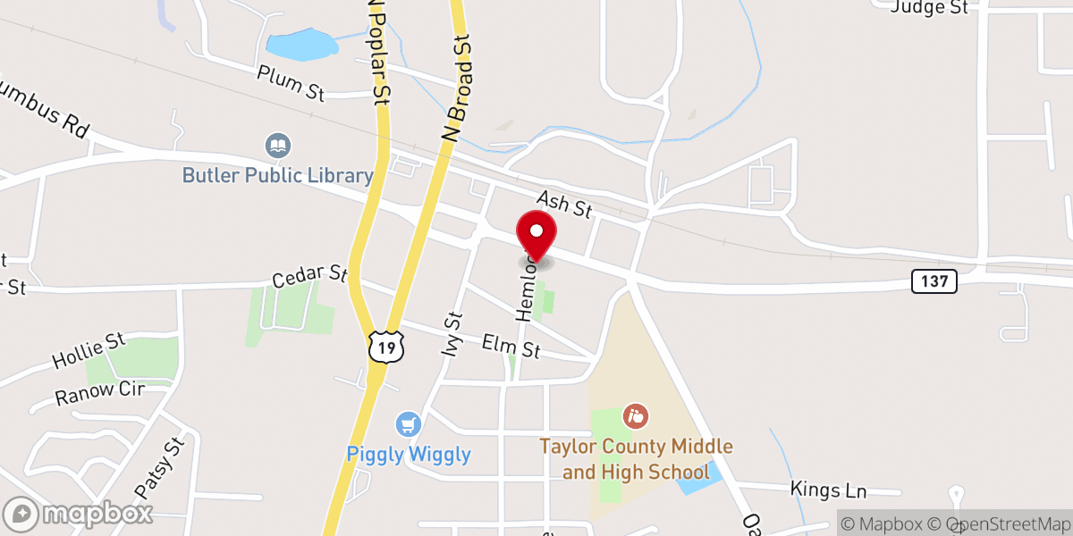 Map showing location of Butler Methodist Church