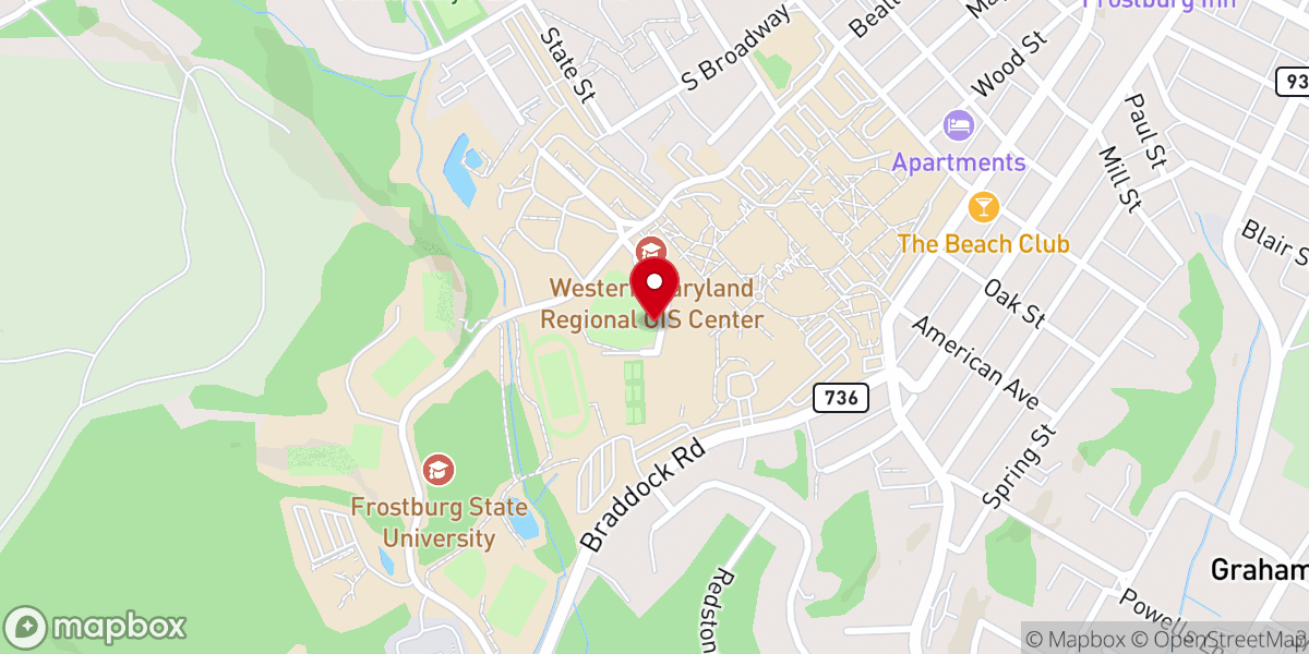 Map showing location of Frostburg State University