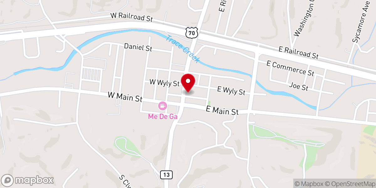 Map showing location of Cumberland Presbyterian Church