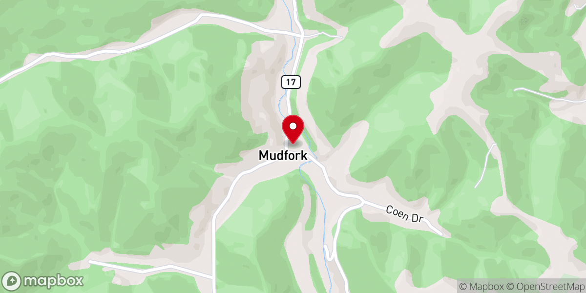 Map showing location of Mud Fork Church