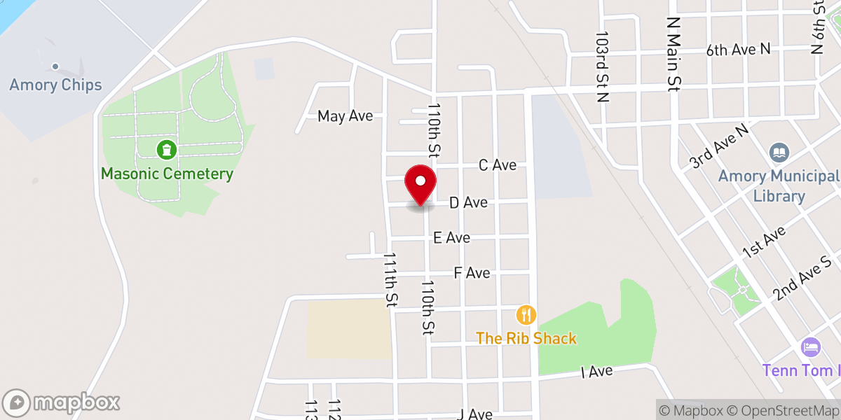 Map showing location of West Amory Church of Christ