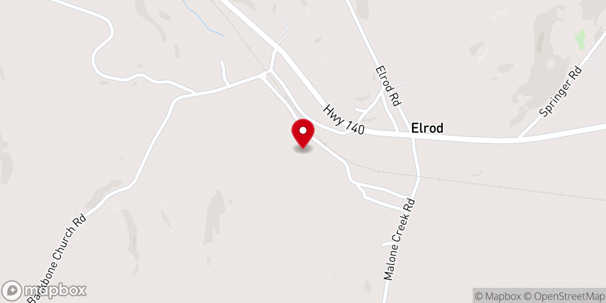 Map showing location of Elrod Baptist Church