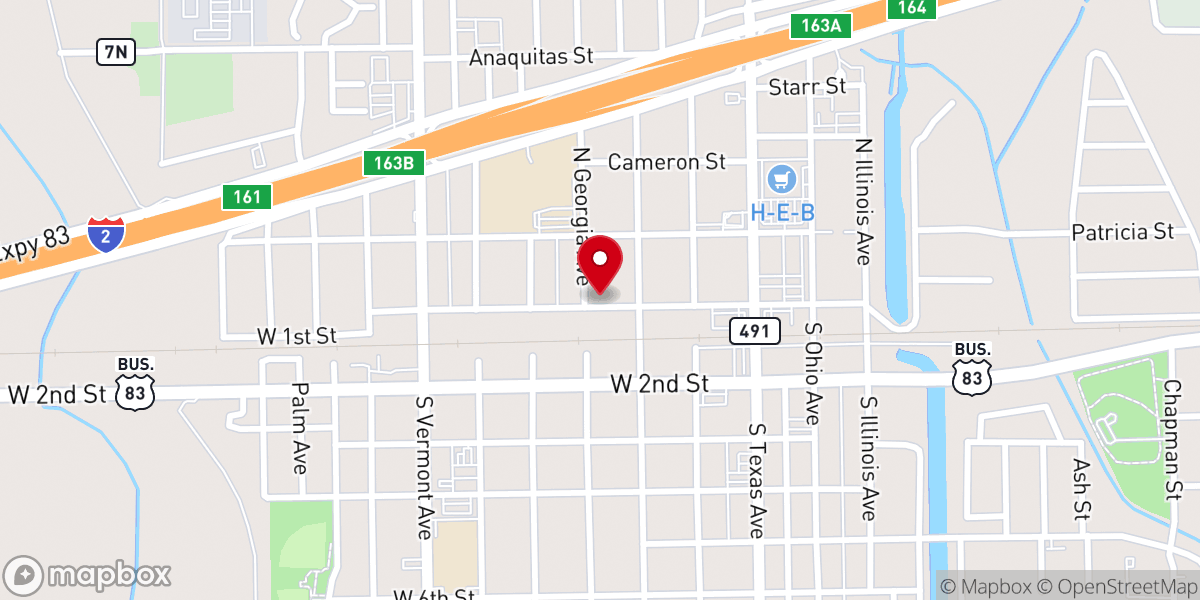 Map showing location of Primera Iglesia Rosa de Saron RGV Inc. Food Pantry