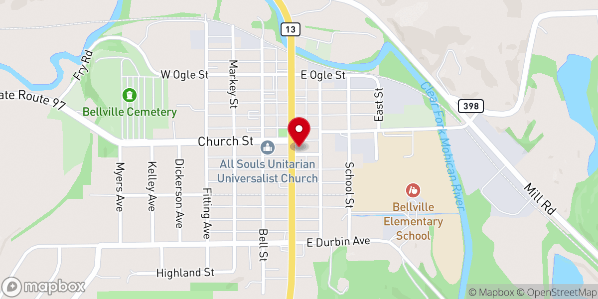 Map showing location of First Baptist Church of Bellville