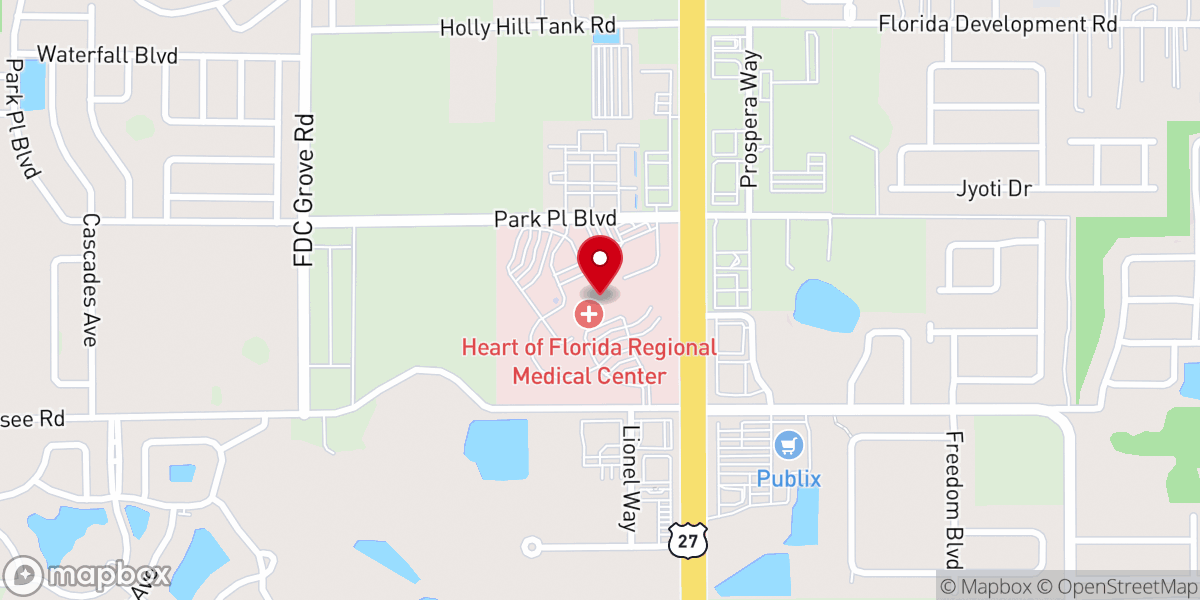 Map showing location of AdventHealth Heart of Florida