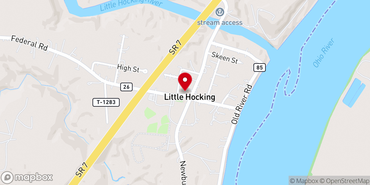 Map showing location of Little Hocking Methodist Church