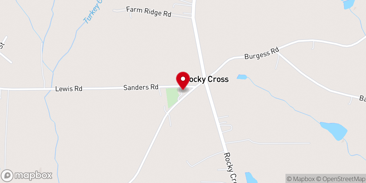 Map showing location of Rocky Cross Baptist Church