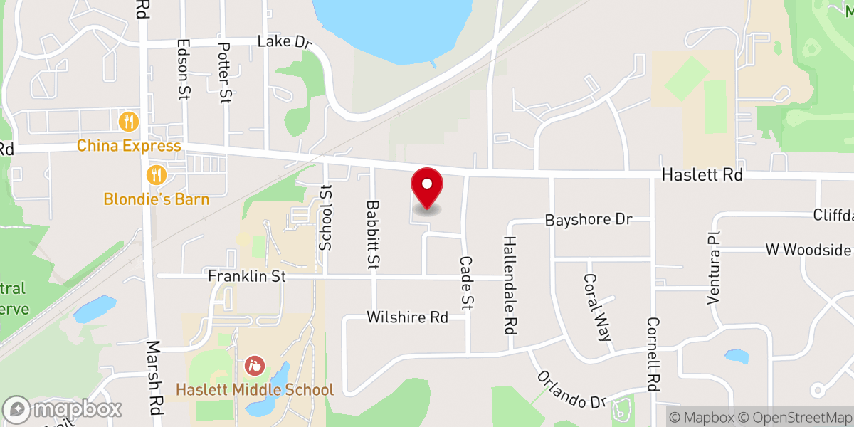 Map showing location of Haslett Community Church