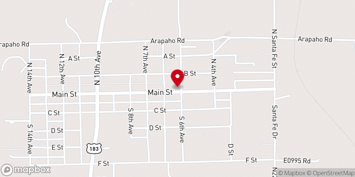 Map showing location of Arapaho First Baptist Church