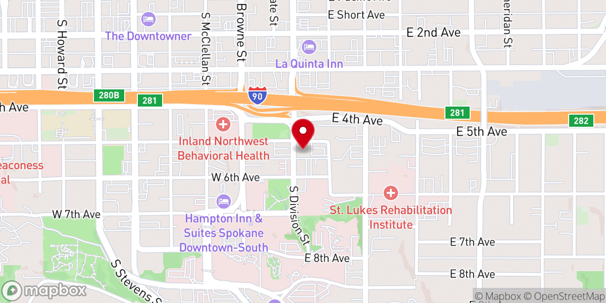 Map showing location of Catholic Charities Eastern Washington